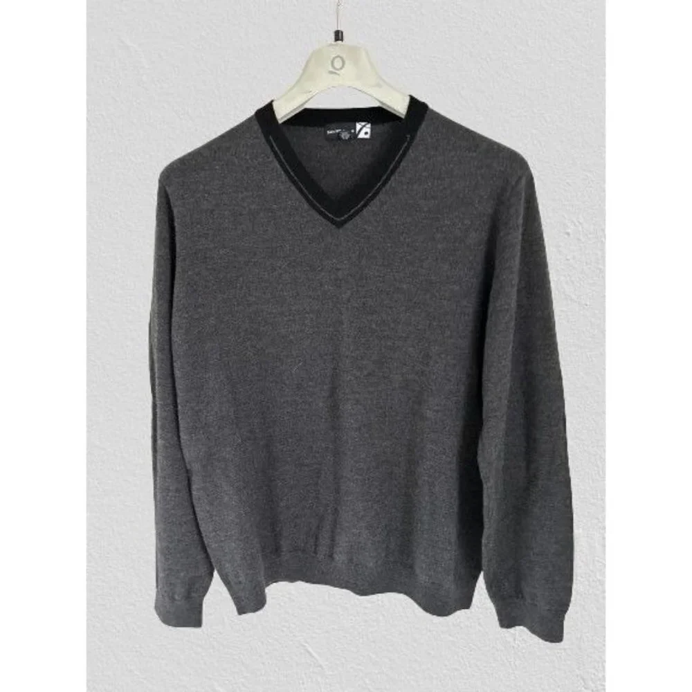 Saks 5th Avenue Wool V-Neck Pullover Knitted Gray Size 2XL